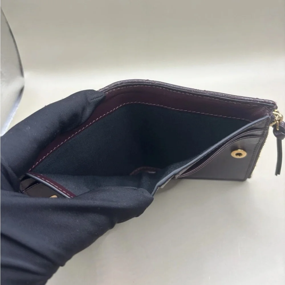 NWT Versace Burgundy Leather Quilted Card Case Compact Wallet
